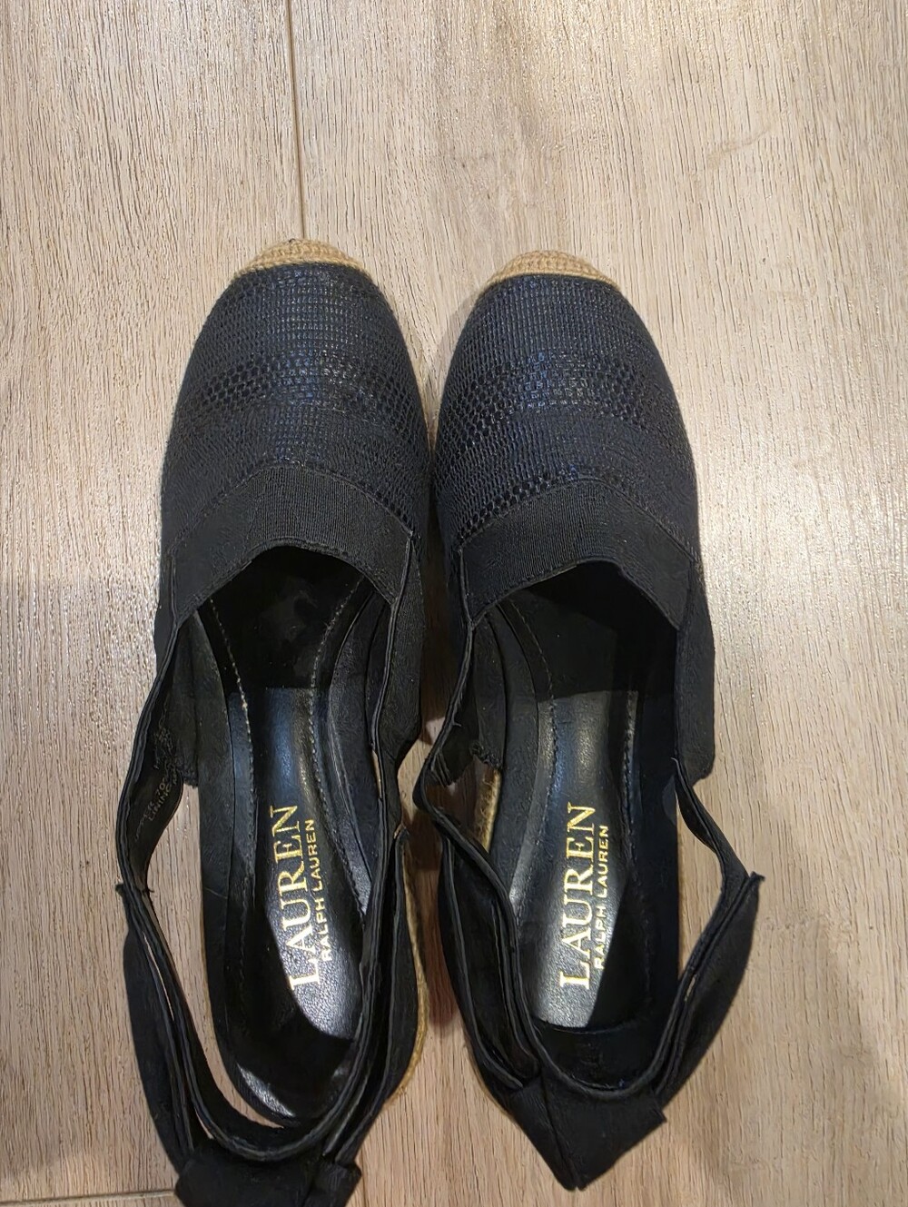 Lauren Ralph Lauren Black Espadrille Wedge Slingback Shoes Size 8 - Picture 3 of 9